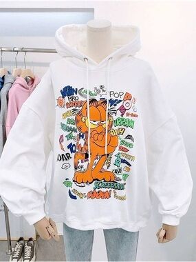 White Hoodie with Orange Garfield Graphic size XXLarge